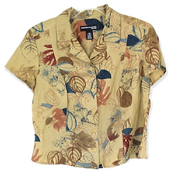 Vtg fairy grunge goblin Leaf Blouse Petites Linen Blend Short Sleeve Size 14P - Picture 1 of 4